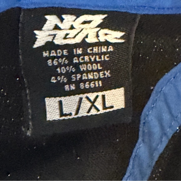 Vintage No Fear Flame Logo Black Blue Fitted Hat L/XL Y2K Streetwear - Picture 15 of 15